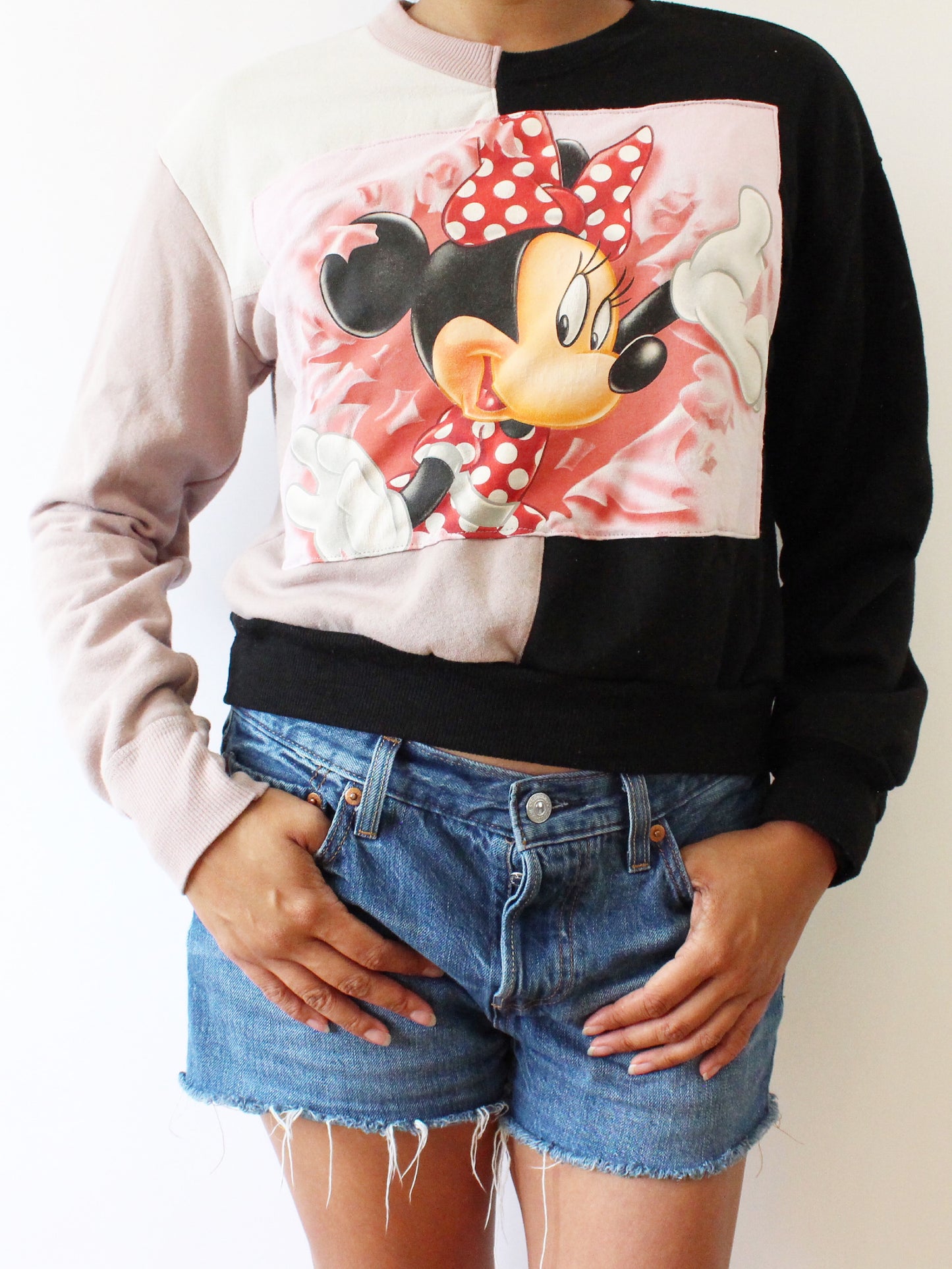 Minnie Upcycled Colorblock Crewneck Fleece